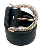 Cinturon Negro Mujer Eco Cuero Serpiente Hebilla Niquel 39mm