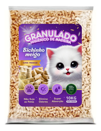 Bichinho Meigo Granulado Higiênico Ecológico Para Gatos 10kg