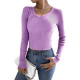 Sweater Jersey  Cuello V Lanilla Chaleco Mujer