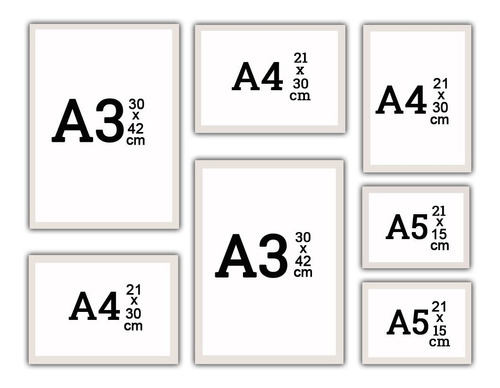 Kit 7 Quadros 2- A3 3- A4 2- A5 Com Vidro Moldura Laqueada