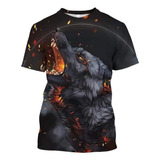 Playera 3d De Manga Corta Con Patrón De Lobo Animal