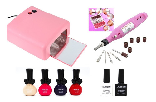 Kit Cabina Uv. Uñas Gelificadas. Con Torno Y Esmaltes.