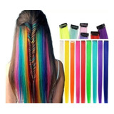 Combo X12 De Tiras De Pelo Sintetico Colores Fantasiaaplique