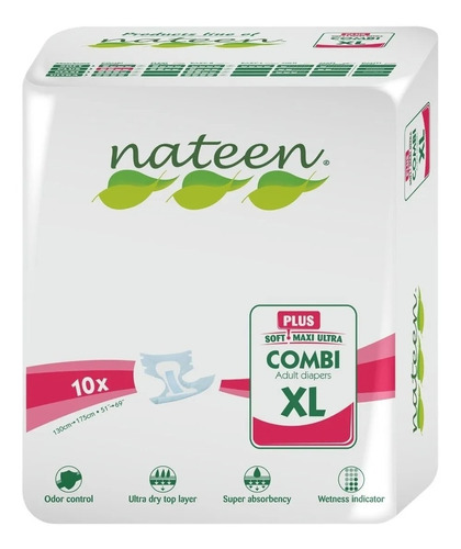 1 X 10un Nateen Adulto Mayor Xl Cintas Repegables Biodegrada