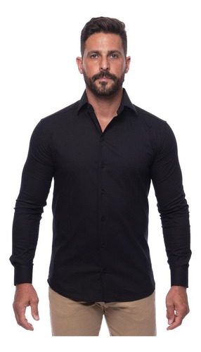 Camisa Masculina Slim Manga Longa Lisa Acetinada Social