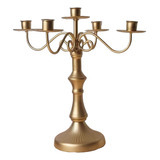 Candelabro Con Brazos, Soporte Para Velas, 5 Brazos Dorados