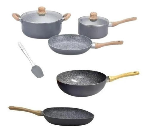 Set Olla Cacerola Wok Bifera 2mm Hudson Granito Ceramica 7pz