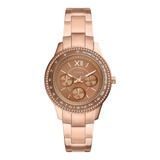 Reloj Mujer Fossil Es5109 Cuarzo Pulso Oro Rosa En Acero