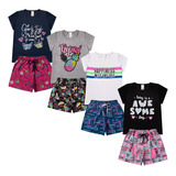 Kit 4 Conjuntos Verão Juvenil Feminino Blusinha Shorts 10-16