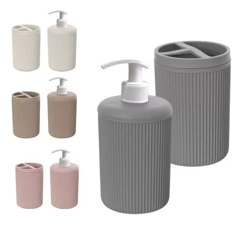 Set X2 Piezas De Baño Labrado Dispenser Vaso