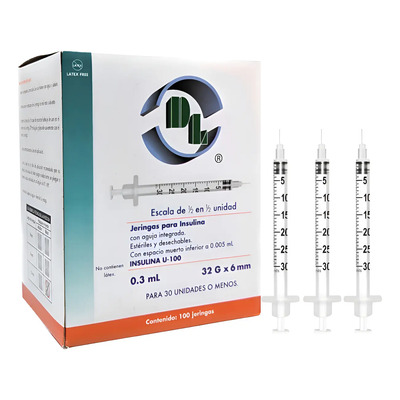 Jeringa Para Insulina 0.3 Ml Aguja Extra Delgada Caja C\u002F100 | Envío gratis