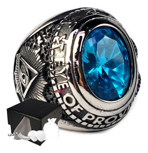 Combo Anillo Baphomet Azul Y Ojo Que Todo Lo Ve Acero Inox B