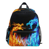 Morral Para Niños - Red Blue Fire Dragon Backpack Fiery Drag