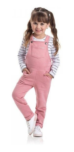 Infantil Conjunto Jardineira E Blusa Moletom Rosa