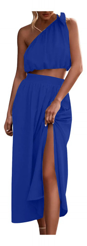 Vestido De Mujer De 2 Piezas Con Nudo Anudado Y Un Hombro, C