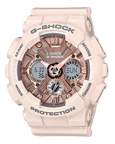 Reloj Casio G-shock Protection Original Mujer Gma-s120mf-4a Color De La Correa Rosa Pálido Color Del Fondo Oro Rosa