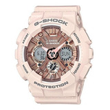 Reloj Casio G-shock Protection Original Mujer Time Square Color De La Correa Rosa Pálido Color Del Fondo Oro Rosa