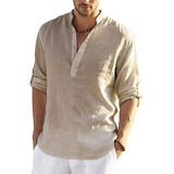 Long Sleeved Cotton Linen Shirt For Men