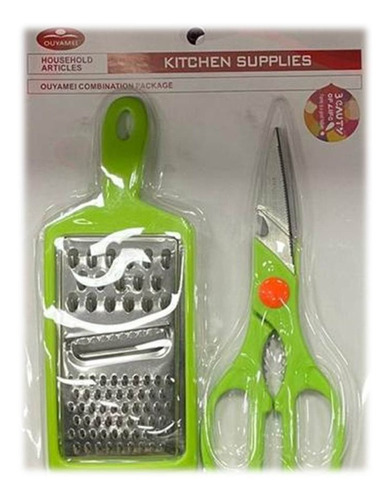 Pack Rayador Y Tijera Multiuso Para Cocina Color Verde 1uni