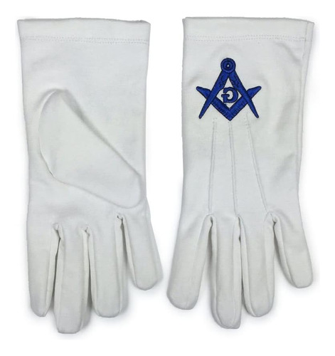 Masonic 100% Cotton Gloves Square Compass & G Blue Machine E