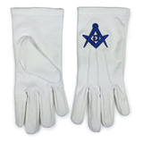 Masonic 100% Cotton Gloves Square Compass & G Blue Machine E