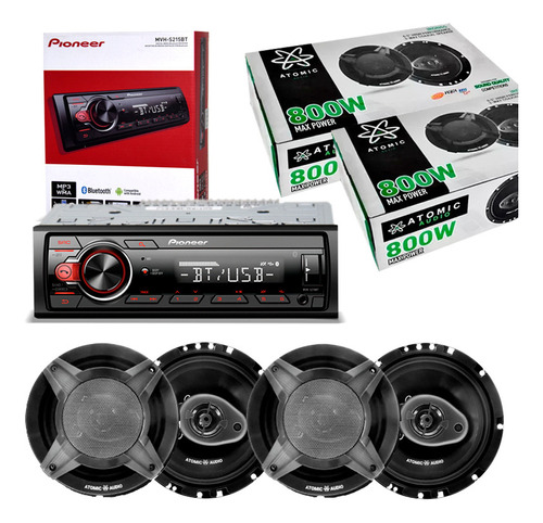 Estereo Pioneer Mvh-s215bt+2 Juegos De Bocinas Atomic 6.5