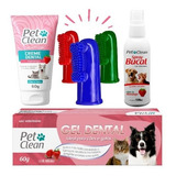 Pasta + Gel + Escova Dental + Spray Bucal Pet Clean Cães 