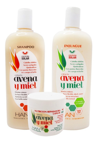 Shampoo Acondicionador Y Mascara Han Avena Y Miel 