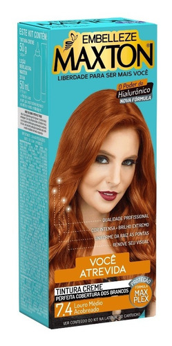 Kit Tintura Maxton  Tintura Creme Tom 7.4 Loiro Médio Avermelhado Para Cabelo