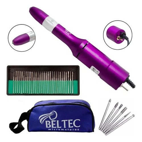 Micro Motor Lb 50 Beltec Unhas Gel + Kit 30 Micro Brocas Top