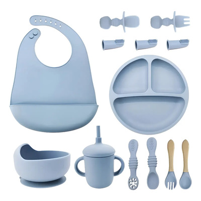 13 Piezas, Juego De Cubiertos De Silicona Para Bebé Banna Azul Claro 100% material de silicona de grado alimenticio El diseño de la ventosa en el Fondo del tazón Equipo completo en un solo juego | MercadoLibre
