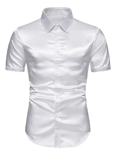 Camisa De Trabajo De Satén Estilo Disco Para Hombre, Casual,