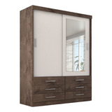 Guarda Roupa Solteiro Capri 2 Portas 6 Gav Com Espelho Cor Chocolate Off White