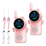 2 Pcs Radios Walkie Talkies Rosa Para Niños 3km Carga Usb