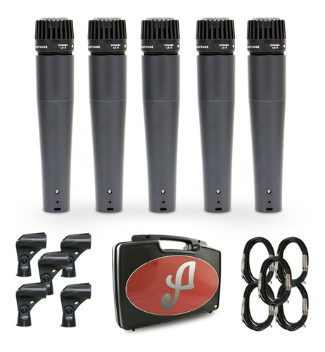 5 Mics Arcano Renius-7 Kit Cabos Xlr-p10 Cachimbos Maleta Sj