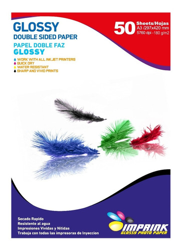 Papel Doble Faz Glossy Brillante A3 De 180gr/50 Hojas