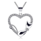 Collar Plata Fina 925 Gato Gatito Heart Regalo Mujer Joyas