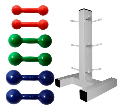 Kit Halteres Emborrachado 1,3 E 5  Com Suporte Chão