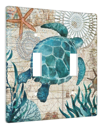 Cubierta De Placa De Pared Doble Vintage Ocean Turtle Starfi