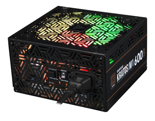 Fonte Atx 600w Reais Gamdias Kratos M1 Rgb 80 Plus Pfc Ativo Cor Preto 110v/220v