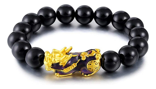 Pulsera Feng Shui Pixiu De Obsidiana Natural Para La Riqueza