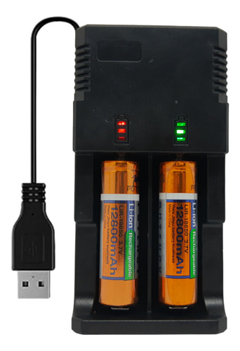 Carregador Usb Duplo Com 2 Baterias 18650 3.7v 12800mah