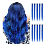 Set De 10 Extensiones De Cabello Color Con Clip Niña Princes Color Azul_real