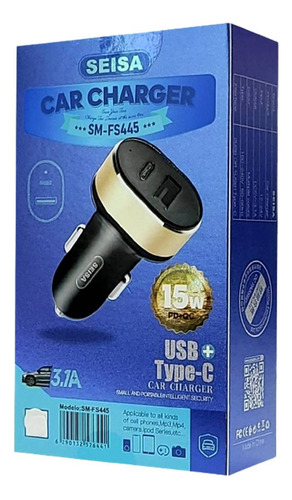 Cargador Para Auto Usb + Tipo C 3.1a 15w 12v-24v Sm-fs445