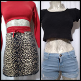 Sexy Mini Falda Animal Print + Crop Top Manga Corta 