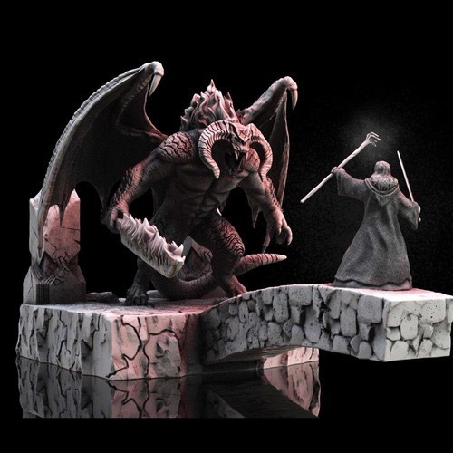 Archivo Digital Stl Balrog Vs Gandalf Diorama Print 3d Y038