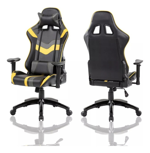 Silla Gamer Reclinable Ergonomica Negro Amarillo Ajuste Altu