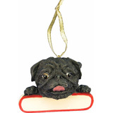 Pug Ornament Black  Santa's Pals  Placa De Nombre P...