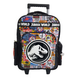 Mochila Escolar 16 Pulgadas, Con Carro Jurassic World, 13014 Color Negro Diseño De La Tela Jurassic World