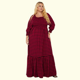 Vestido Feminino Longo Tubinho Plus Size Xadrez Lastex